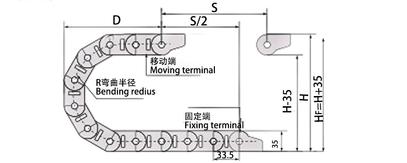 20系列高負載型拖鏈主要技術參數(shù)圖