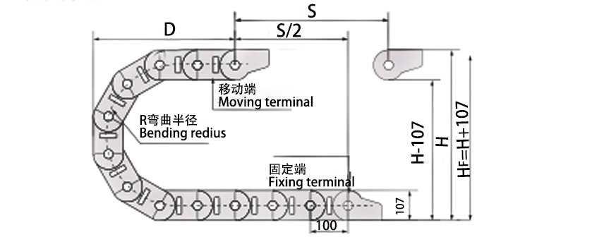 80系列高負載型拖鏈主要技術參數(shù)圖